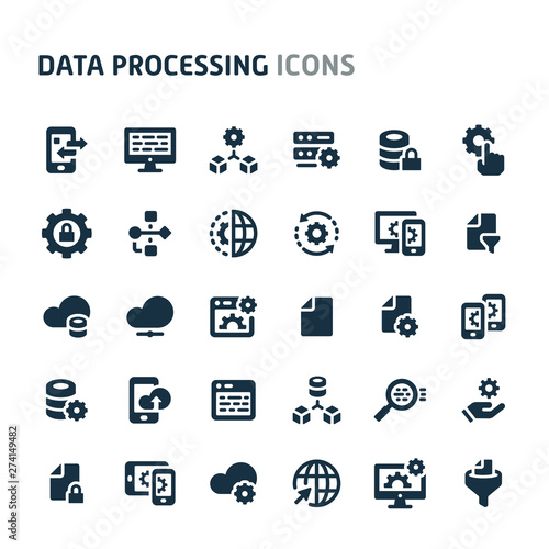 Data Processing Vector Icon Set. Fillio Black Icon Series.