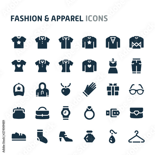 Fashion & Apparel Vector Icon Set. Fillio Black Icon Series.