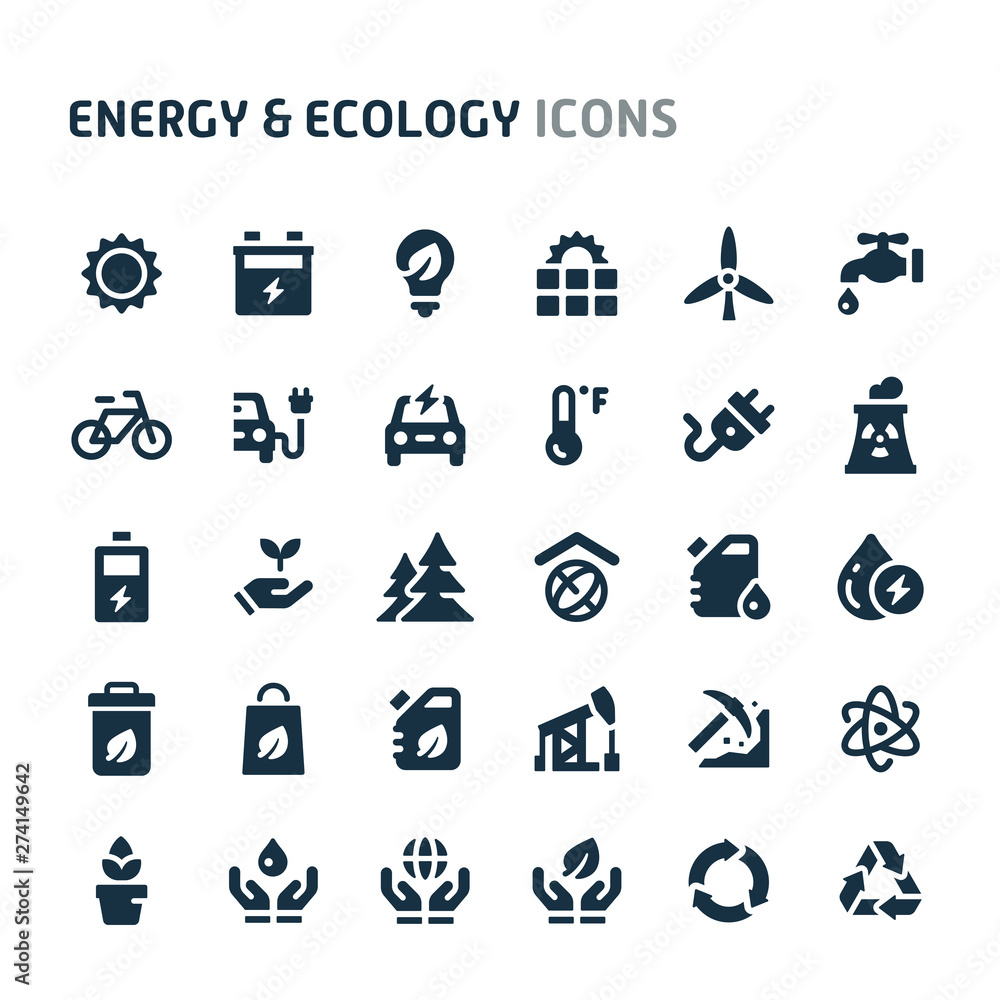 Energy & Ecology Vector Icon Set. Fillio Black Icon Series. Energy & Ecology Vector Icon Set. Fillio Black Icon Series.