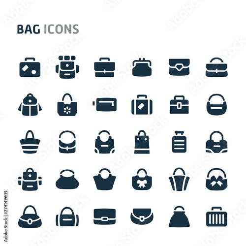 Bags Vector Icon Set. Fillio Black Icon Series.