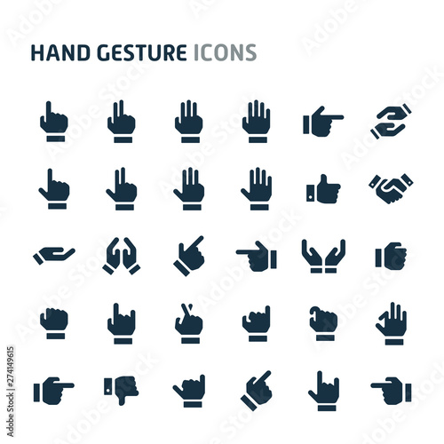 Hand Gesture Vector Icon Set. Fillio Black Icon Series.