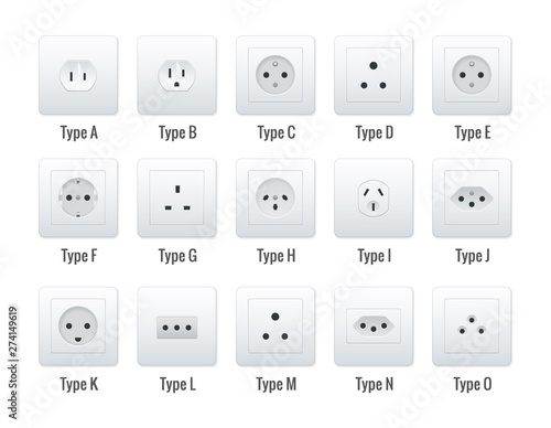 Switches and sockets set. All types. AC power sockets realistic illustration