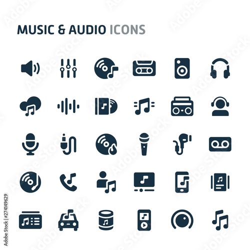 Music & Audio Vector Icon Set. Fillio Black Icon Series.