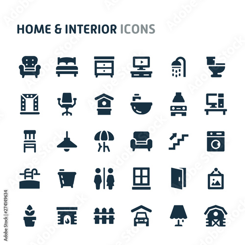 Home & Interior Vector Icon Set. Fillio Black Icon Series.