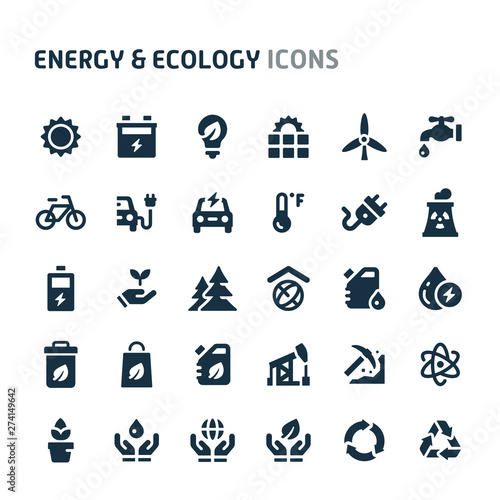 Energy & Ecology Vector Icon Set. Fillio Black Icon Series.