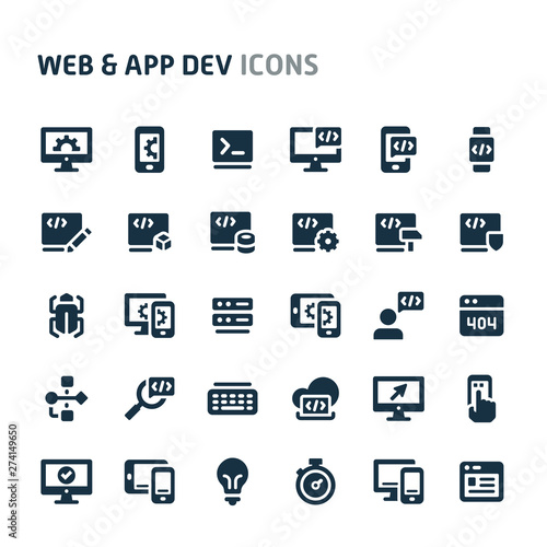 Website and Application Development Vector Icon Set. Fillio Black Icon Series.