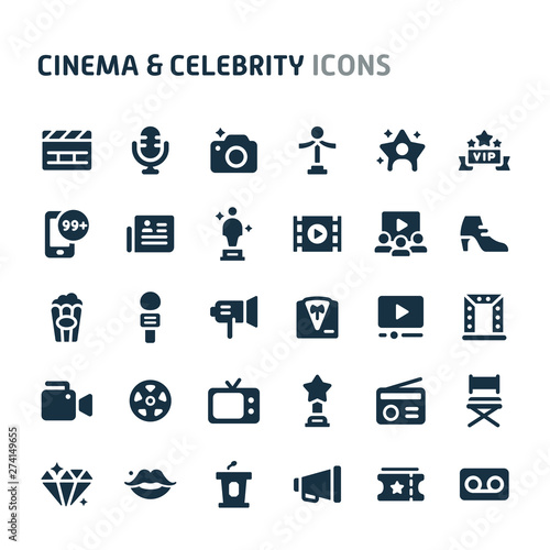 Cinema & Celebrity Vector Icon Set. Fillio Black Icon Series.