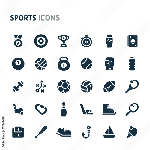 Sports Vector Icon Set. Fillio Black Icon Series.