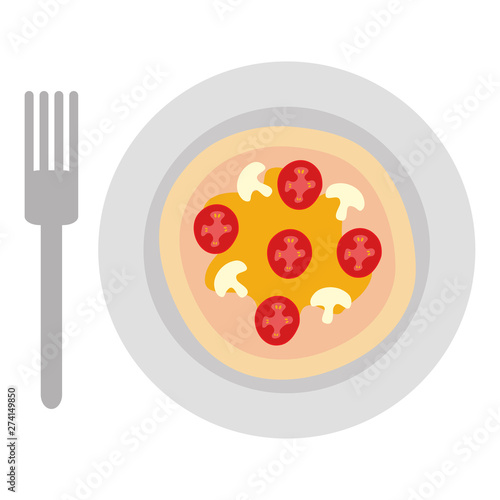 dish with delicious italian pizza and fork
