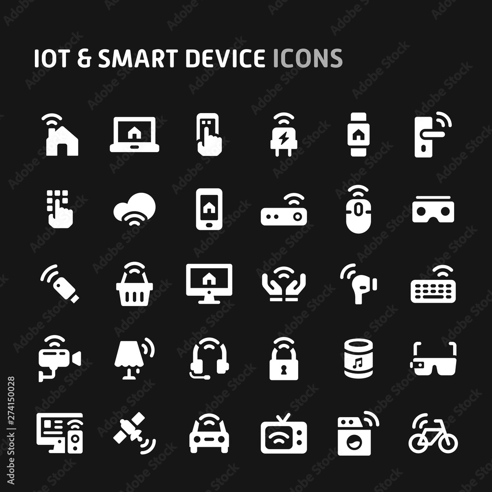 IOT & Smart Device Vector Icon Set. Fillio Black Icon Series IOT & Smart Device Vector Icon Set. Fillio Black Icon Series