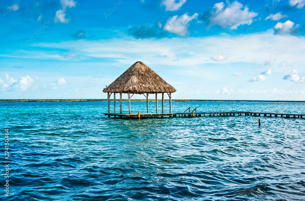 Lagoon Bacalar in Mexico, Yucatan peninsula, Quintana Roo