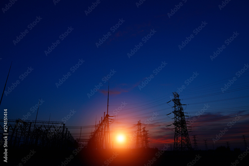 Fototapeta premium The power supply facilities of contour in the evening