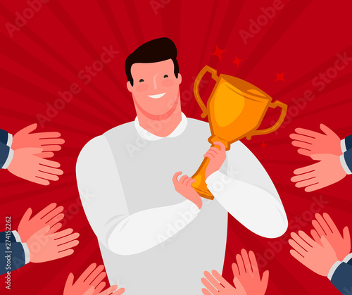 Awarding ceremony. Presentation of the award to the applause. Cartoon vector illustration