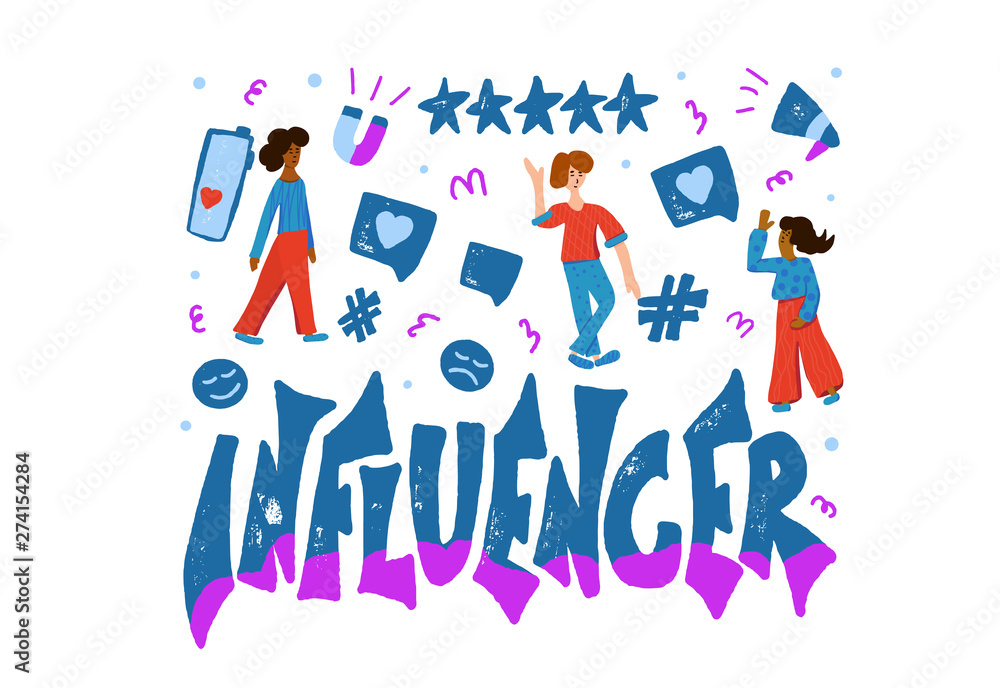 Influencer vector concept with girl and text. Influencer vector concept with girl and text.
