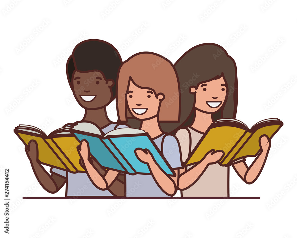 group of student with reading book in the hands