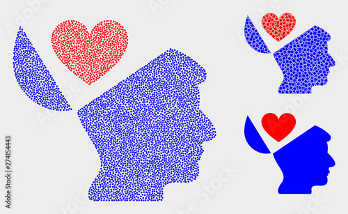 Pixel and mosaic favourites open mind icons. Vector icon of favourites open mind composed of scattered round dots. Other pictogram is designed from dots.