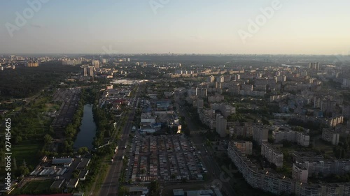 Wallpaper Mural Cinematic Drone Aerial of Eastern Suburb of Kiev Ukraine Metropolitan Area With Residental Buildings Garages and Park 4k Torontodigital.ca