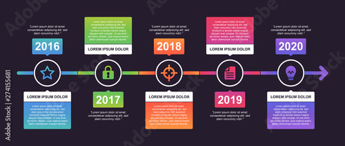 Timeline and infographic concept design, modern and colorful, with icons. Easy to customize template. EPS 10.