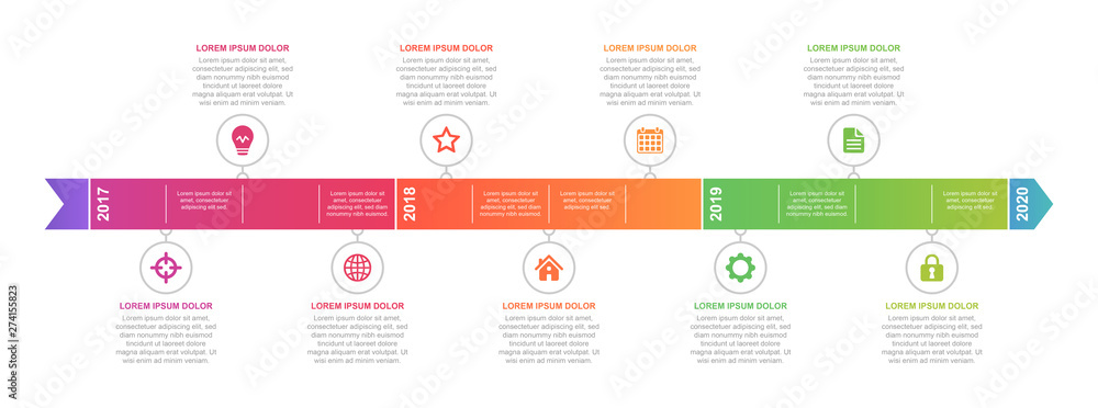 Timeline and infographic concept design, modern and colorful, with icons. Easy to customize template. EPS 10. - obrazy, fototapety, plakaty 