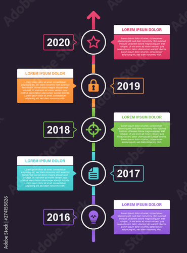 Timeline and infographic concept design, modern and colorful, with icons. Easy to customize template. EPS 10.
