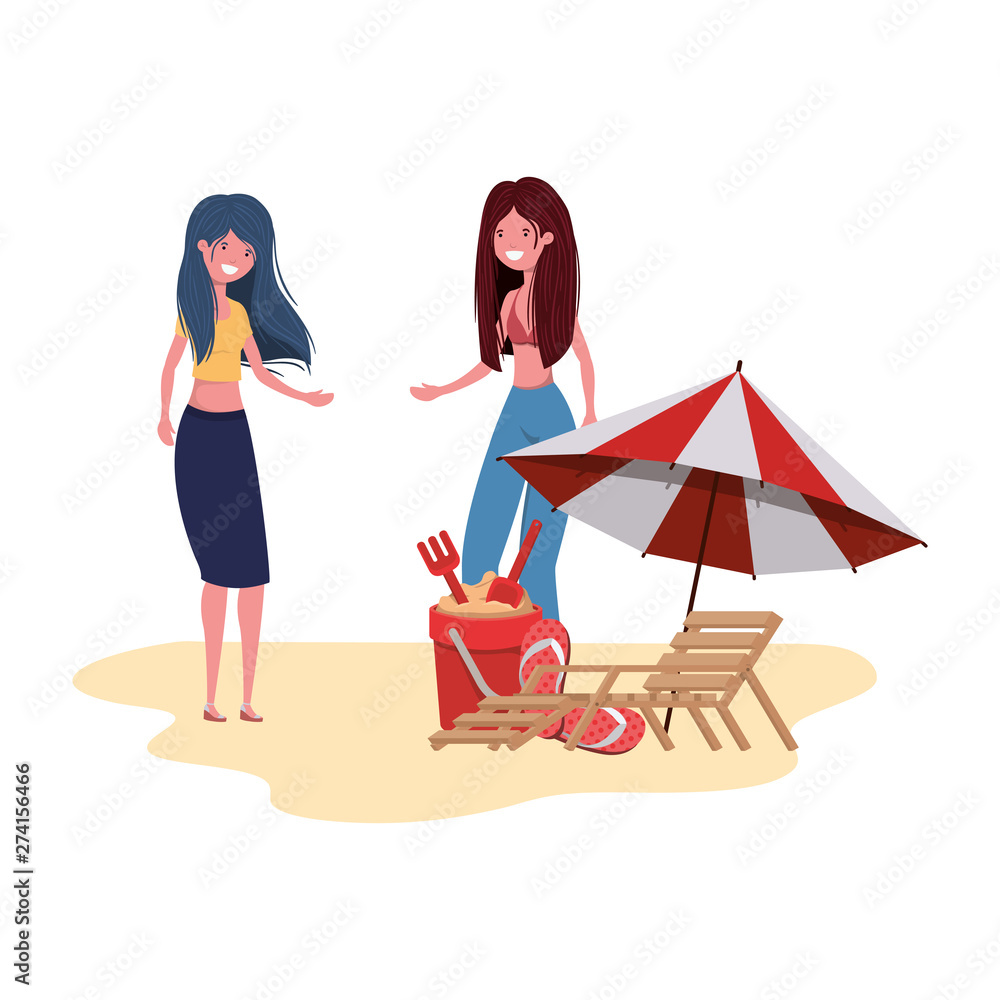Fototapeta premium women standing in the beach with umbrella