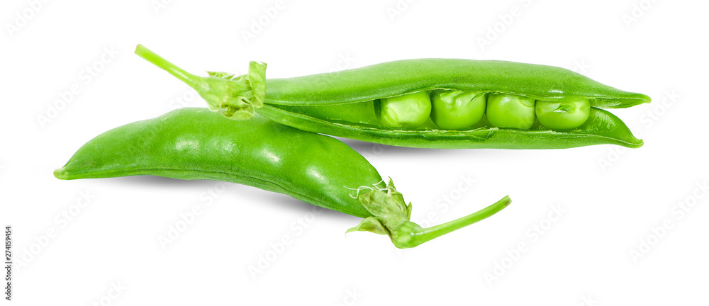 Fresh green pea pod with beans isolated on white background Fresh green pea pod with beans isolated on white background