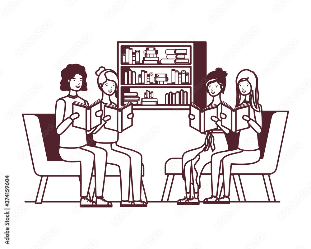 group of people with book in hands in living room
