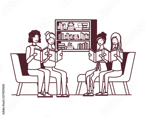 group of people with book in hands in living room