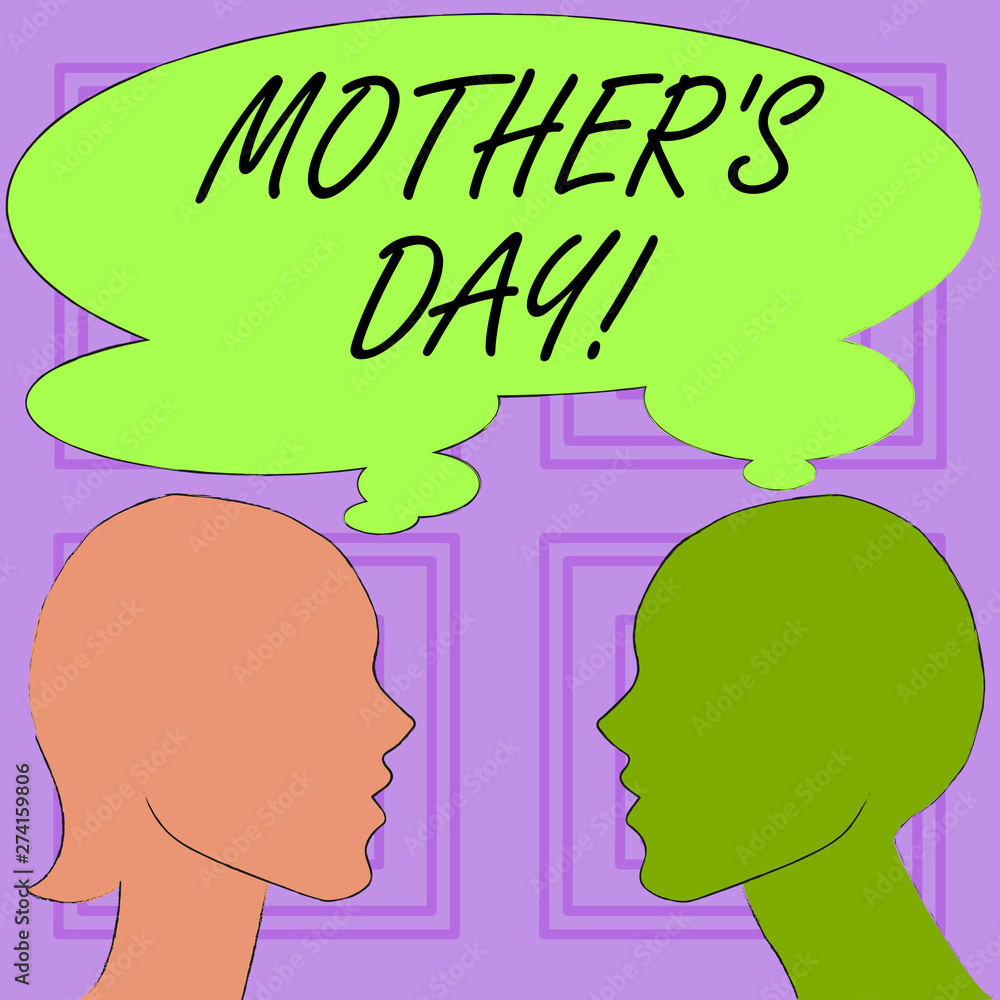 Conceptual hand writing showing Mother S Day. Concept meaning day of year where mothers are particularly honoured by children Silhouette Sideview Profile of Man and Woman Thought Bubble