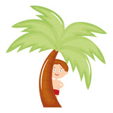 little boy with swimsuit and tree palm