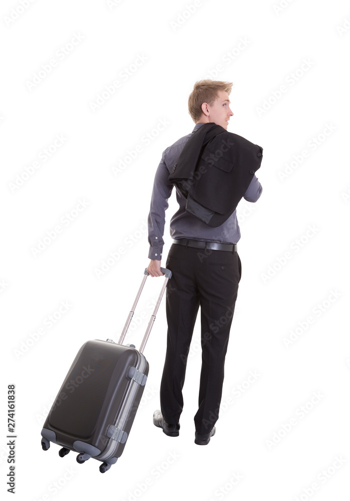 Business man with luggage on white background. Business man with luggage on white background.