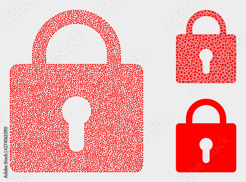 Dot and mosaic lock icons. Vector icon of lock formed of random round pixels. Other pictogram is organized from square pixels.