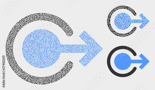 Dotted and mosaic logout icons. Vector icon of logout composed of irregular round pixels. Other pictogram is composed from dots.