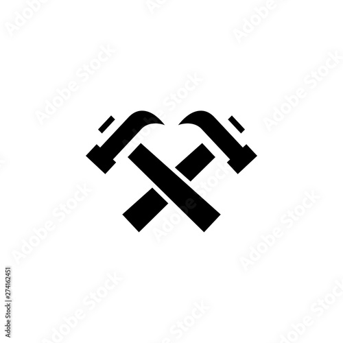 Hammer Crossed Icon In Flat Style For App, UI, Websites. Black Icon Vector Illustration.