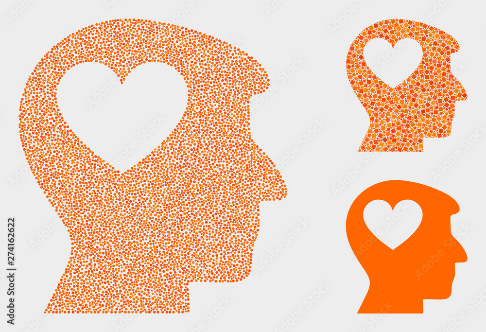 Pixel and mosaic lovely heart man head icons. Vector icon of lovely ...