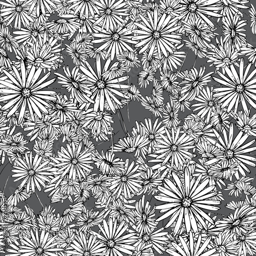 Flower graphic design. Cute seamless vector tile pattern. Retro vintage. line chamomile flowers design on black background.
