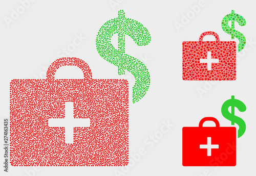 Dot and mosaic medical business case icons. Vector icon of medical business case organized of randomized round dots. Other pictogram is organized from square dots.