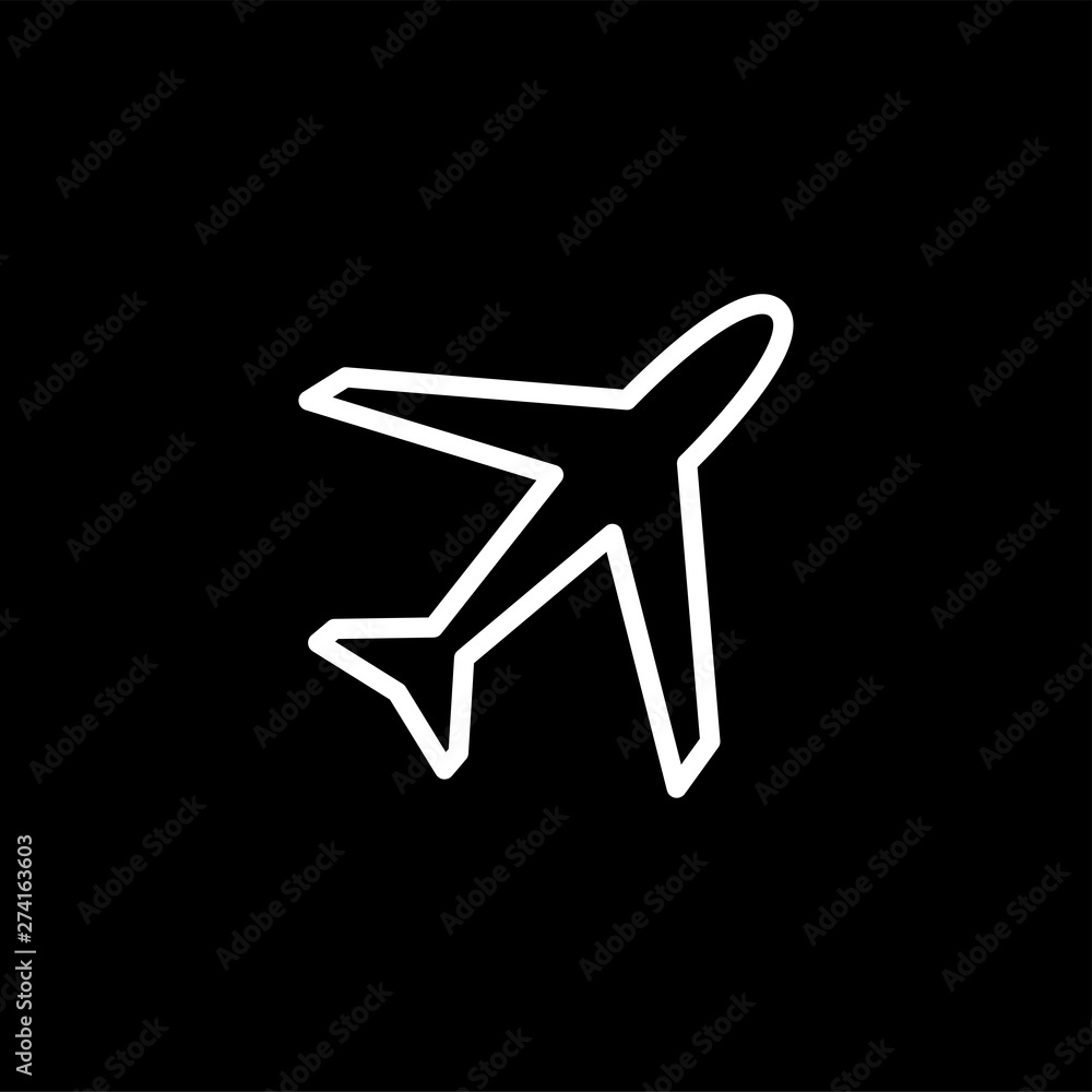 Airplane Line Icon On Black Background. Black Flat Style Vector Illustration