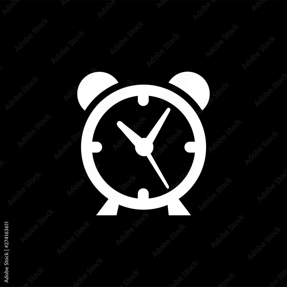 Alarm Clock Flat Icon On Black Background. Black Style Vector Illustration Alarm Clock Flat Icon On Black Background. Black Style Vector Illustration