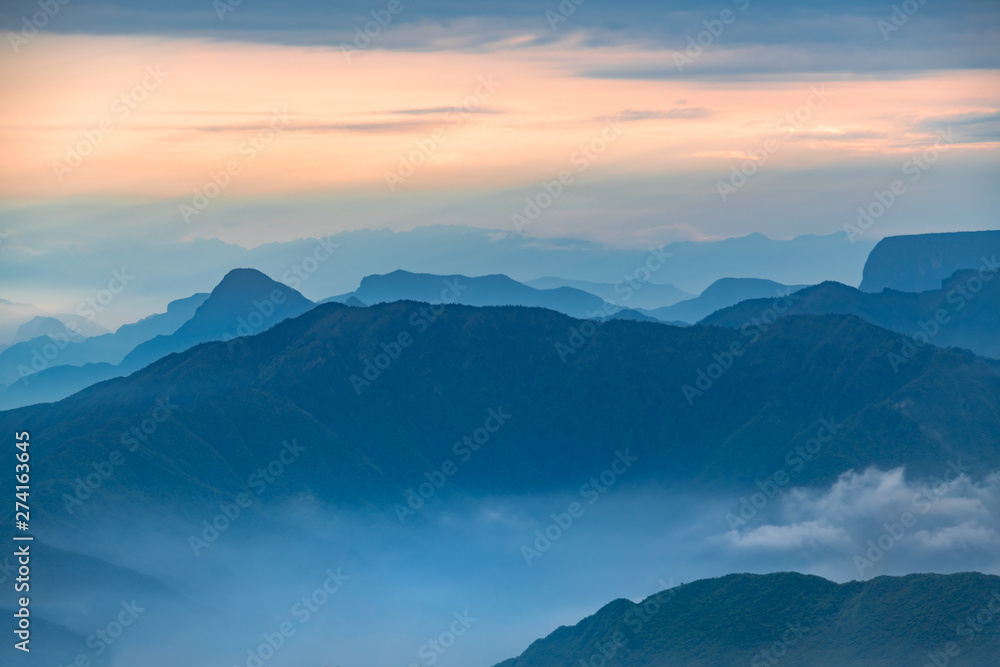 The peaks at dusk, Mount Emei, Sichuan Province, China