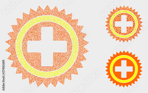 Dot and mosaic medical cross icons. Vector icon of medical cross created of irregular spheric items. Other pictogram is created from dots.