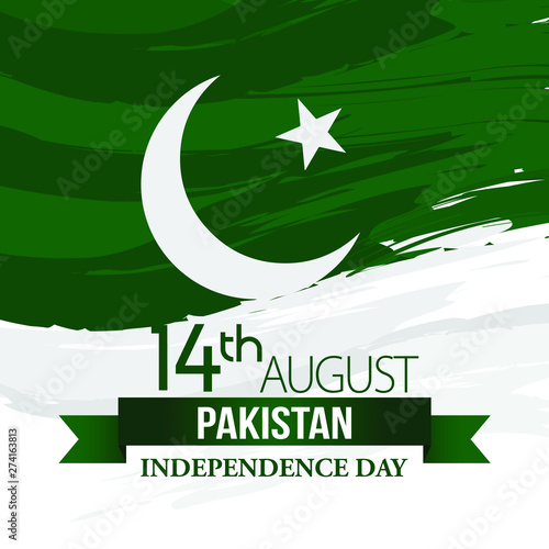 Vector green color Flat design, Illustration of Pakistan flag and pattern. 14th August Pakistan Independence Day concept.