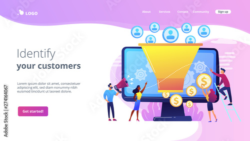 Monetization tips. Increasing conversion rates strategy. Attracting followers. Generating new leads, identify your customers, SMM strategies concept. Website homepage landing web page template.