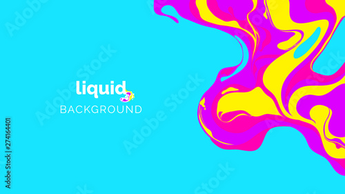 Abstract liquid background, in vibrant purple, pink and yellow ink on blue