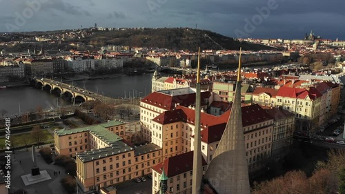 Panoramic view from above Prague Catedral Emauzy, aerial of the city Prague, Czech Republic photo