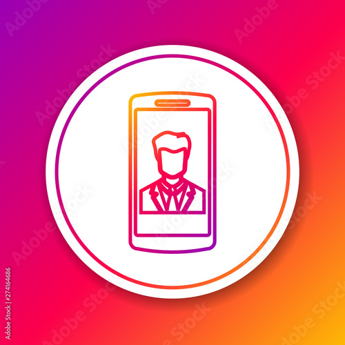 Color Smartphone with contact on screen line icon isolated on color background. Incoming call. Human on phone screen. Call contact. Circle white button. Vector Illustration