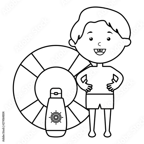 little boy with solar blocker and float