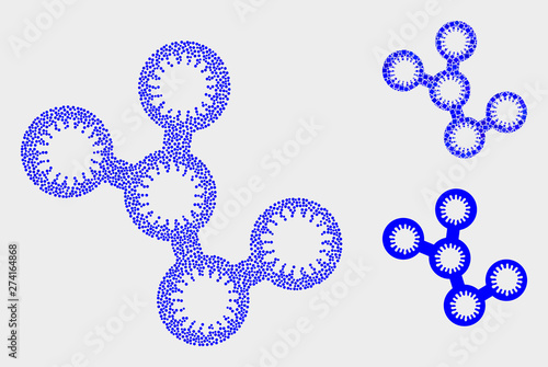 Pixelated and mosaic microbes icons. Vector icon of microbes composed of random round pixels. Other pictogram is organized from square pixels.