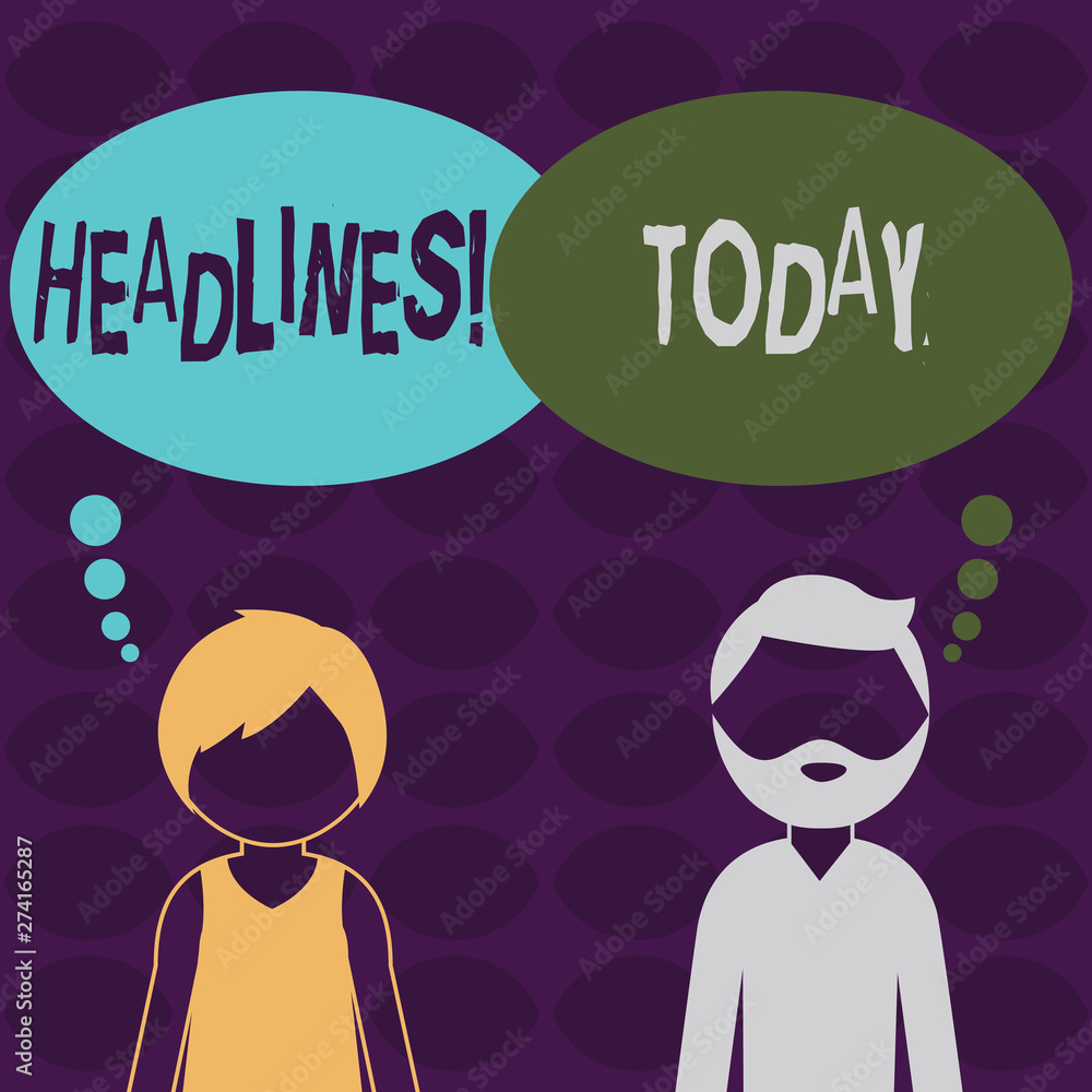 Handwriting text Headlines. Conceptual photo Heading at the top of an article in newspaper Bearded Man and Woman Faceless Profile with Blank Colorful Thought Bubble Handwriting text Headlines. Conceptual photo Heading at the top of an article in newspaper Bearded Man and Woman Faceless Profile with Blank Colorful Thought Bubble