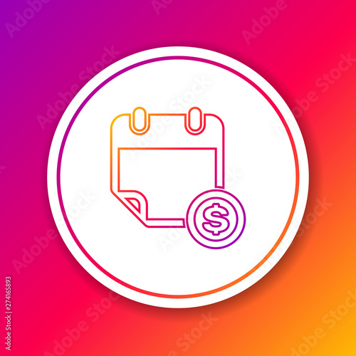 Color Financial calendar line icon isolated on color background. Annual payment day, monthly budget planning, fixed period concept, loan duration. Circle white button. Vector Illustration